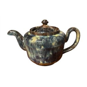 Vintage A.L.B. England Drip Glaze Teapot Brown Blue‎ Mid Century English Pottery